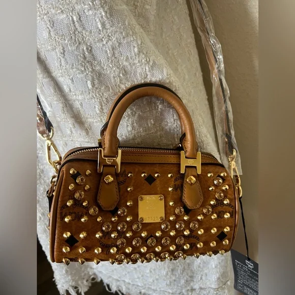 MCM Cognac Visetos Swarovzki mini boston 2 way - Picture 4 of 14
